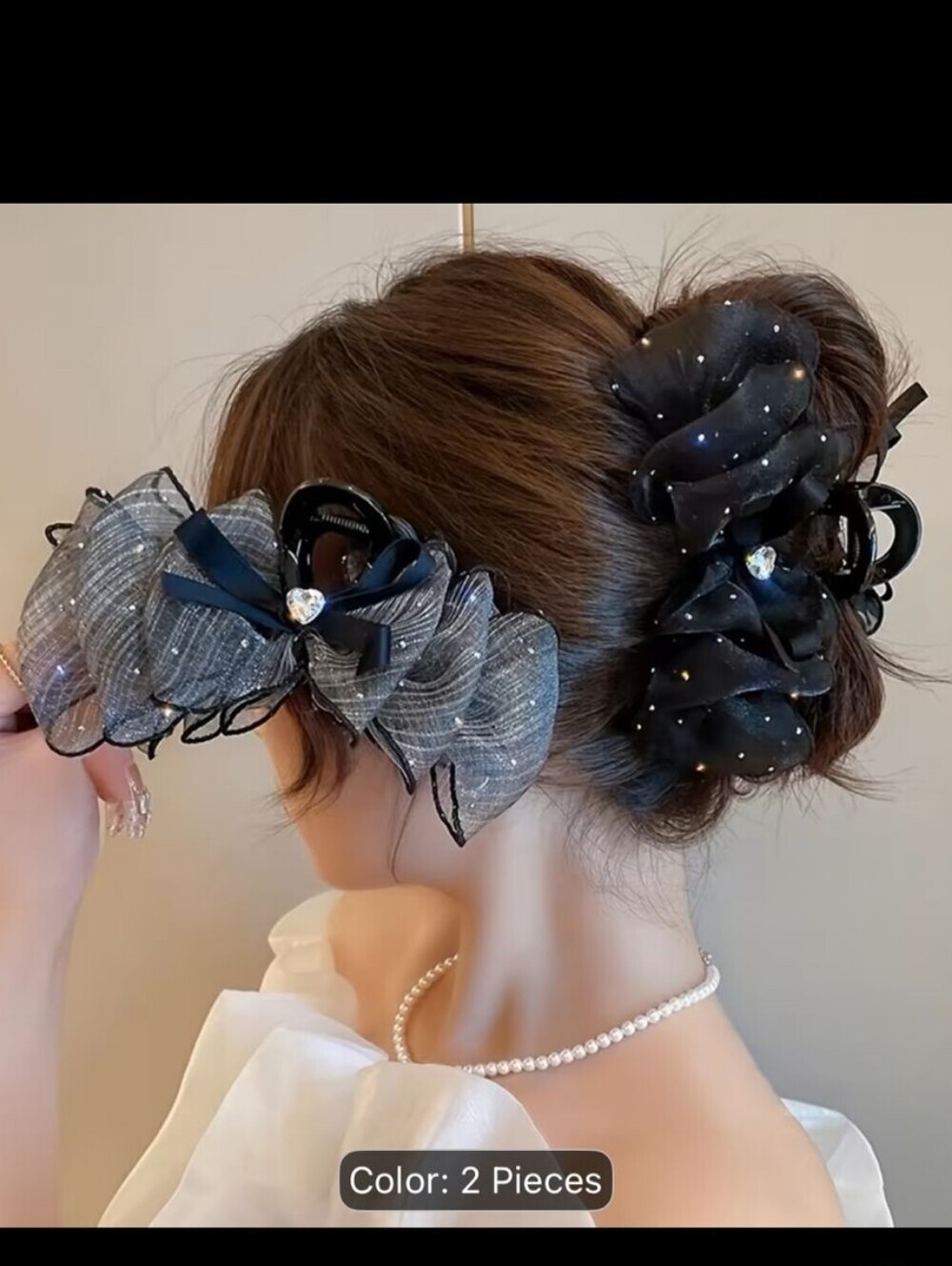 2 Pcs Elegant Black Floral Hair Clips - Plus Pink As Free Gift